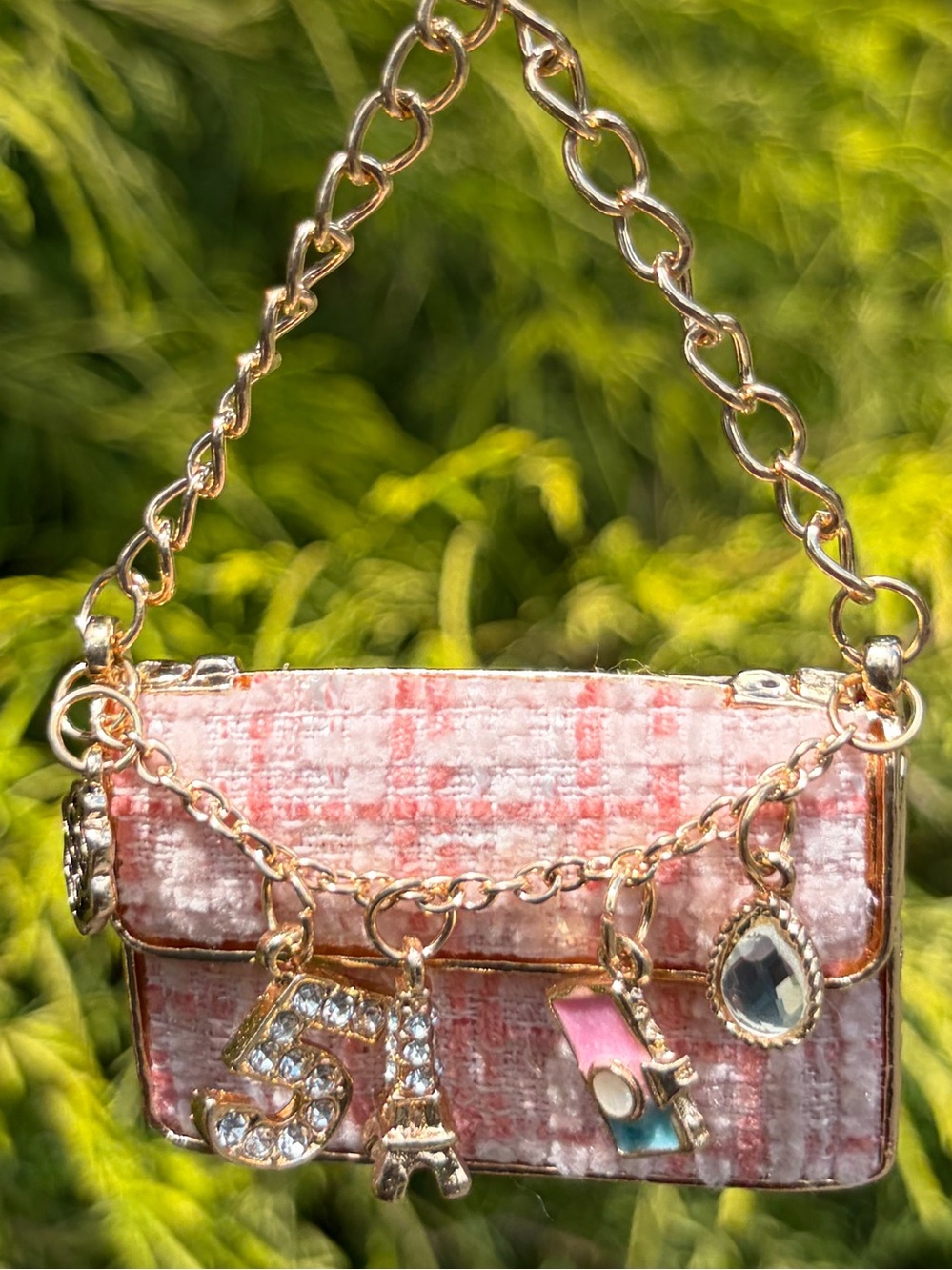 Pink Tweed Chain Charm Shoulder Bag - Picture 2 of 4